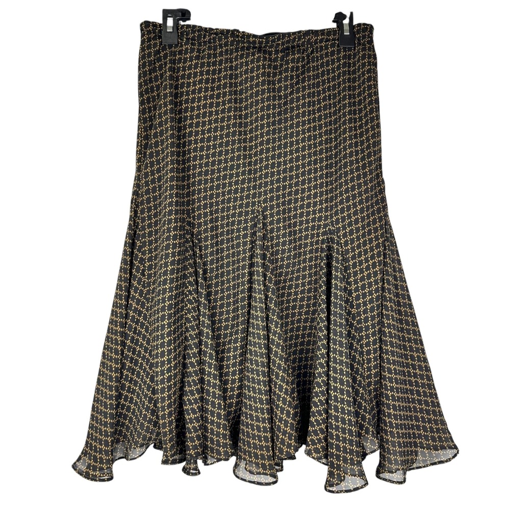 Lauren Ralph Lauren Black Gold Geometric Print Midi Skirt Large EUC Career Wear
